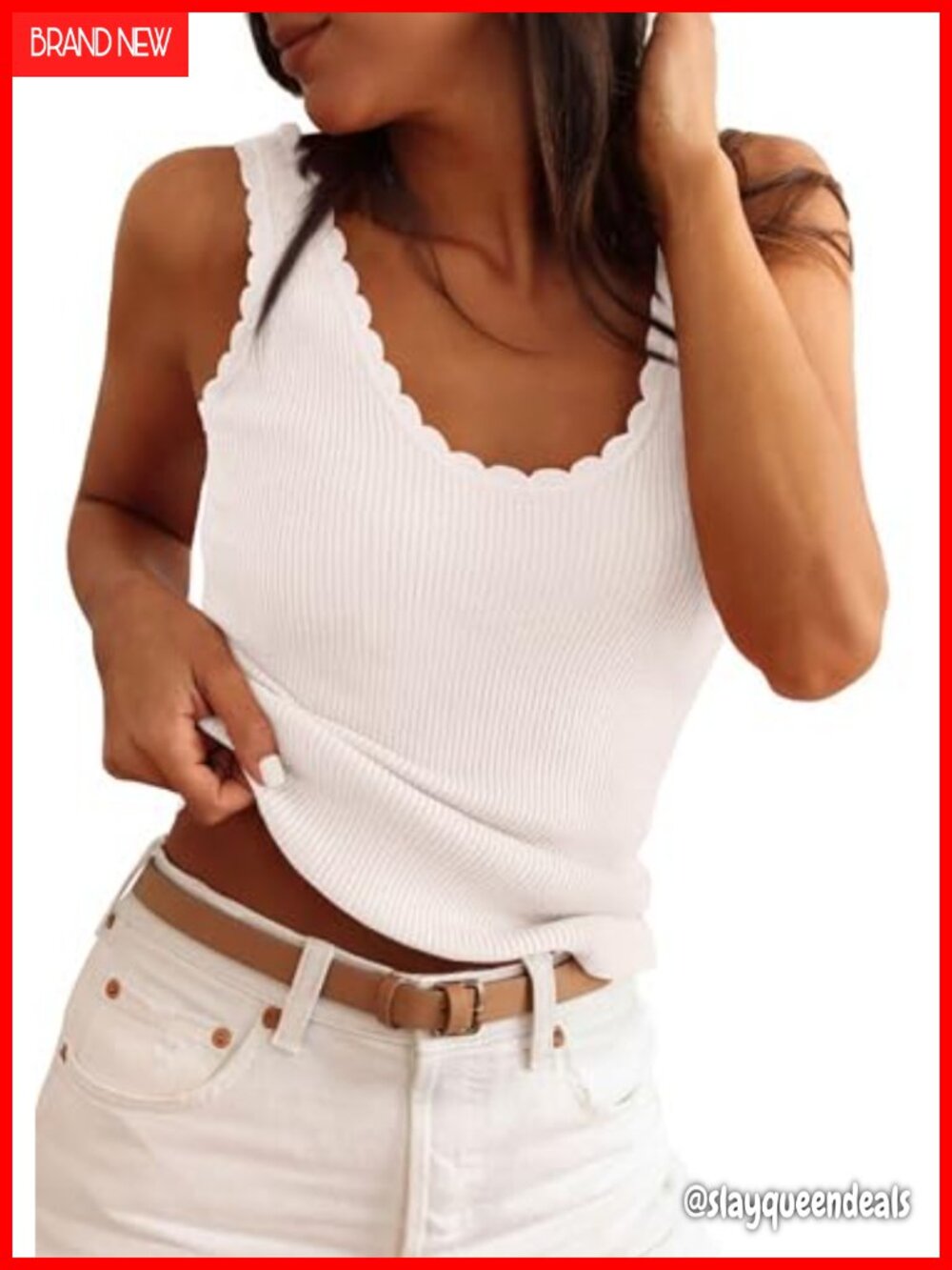 PRETTYGARDEN Ribbed Knit Sleeveless Tank Top Ruffle Trim Slim Fit